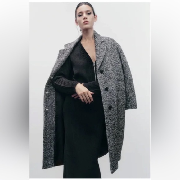 Zara Jackets & Blazers - ZARA OVERSIZED COAT, BLACK/WHITE, Large